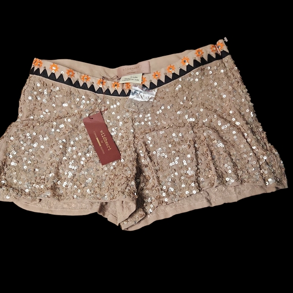 Free People Pants - Free People Sequin Embellished Beige Shorts